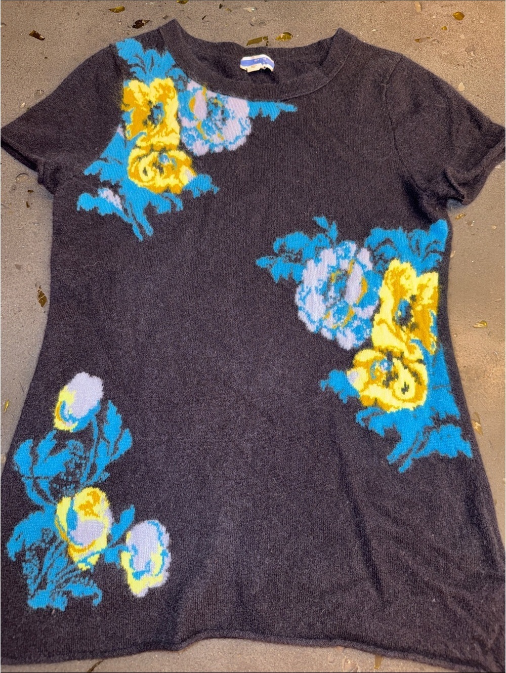J. Crew 100% Cashmere Floral Short Sleeve Sweater Medium
